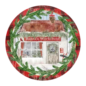 #10 Santa's Workshop Sign, Holiday Sign, Wreath Center, Wreath Attachment