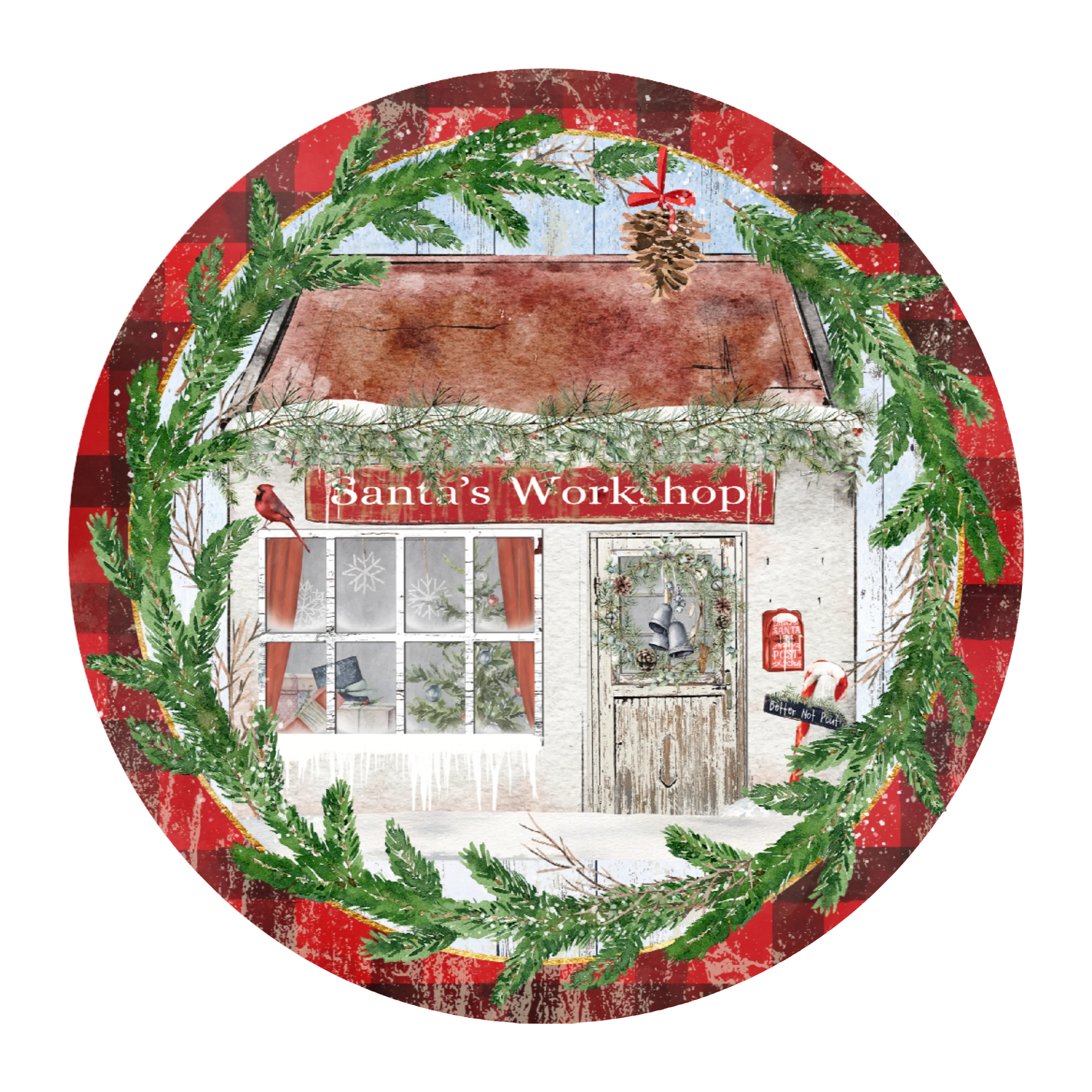 #10 Santa's Workshop Sign, Holiday Sign, Wreath Center, Wreath Attachment