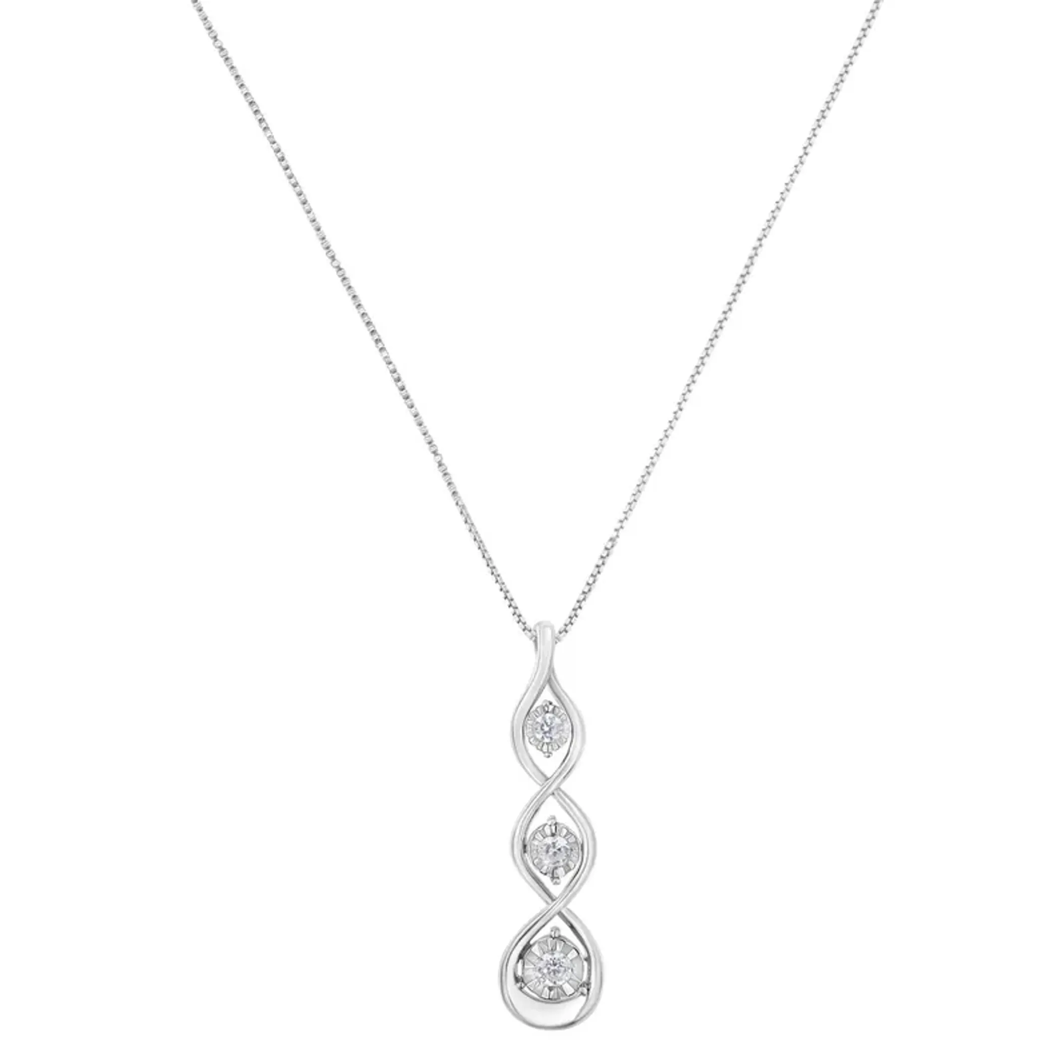 10K White Gold 1/4 cttw 3-Stone Diamond Drop Twisted Pendant Necklace (I-J, I2-I3)