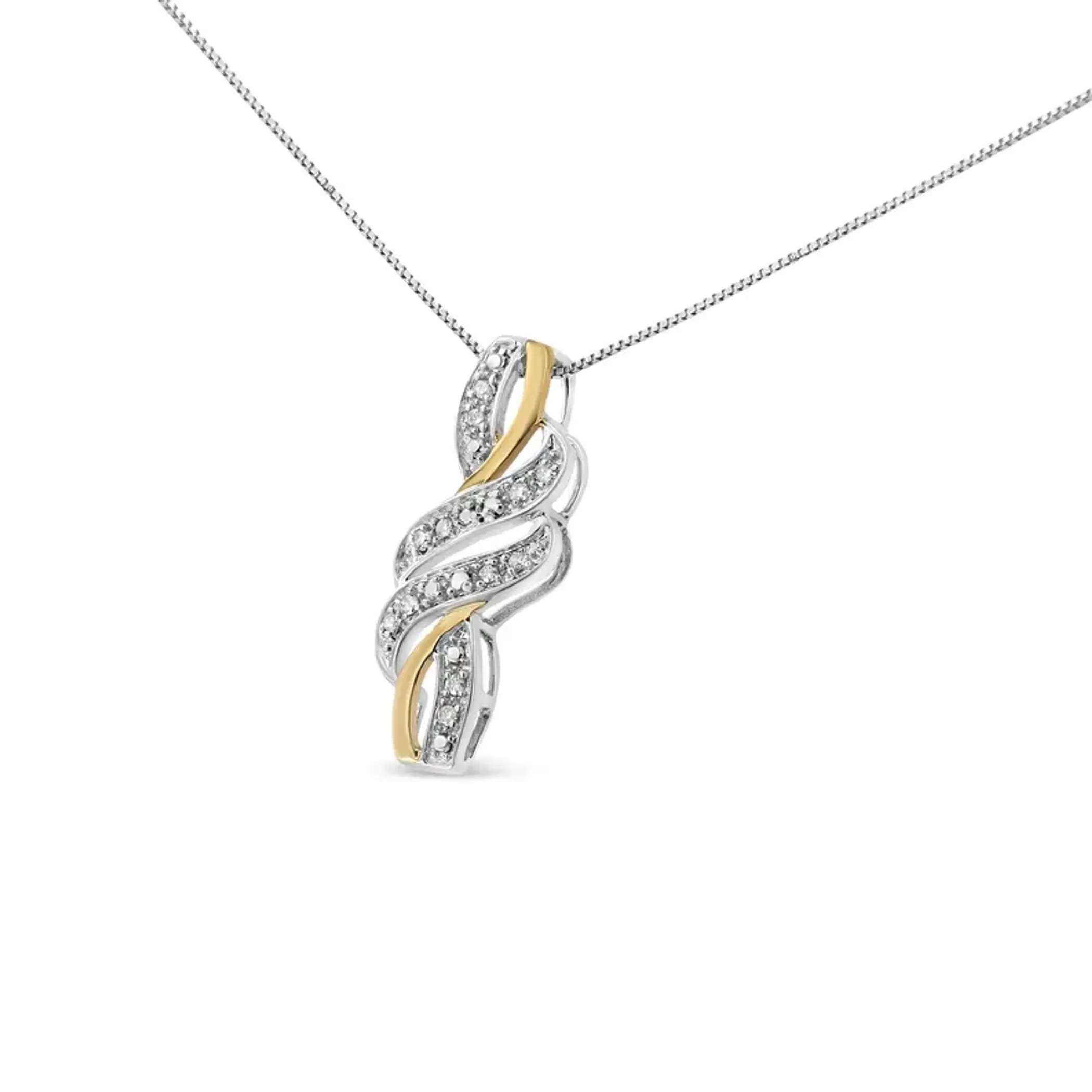 10K Yellow Gold Plated .925 Sterling Silver 1/20 cttw Round Cut Diamond Swirl Pendant Necklace (H-I Color, I2-I3 Clarity)