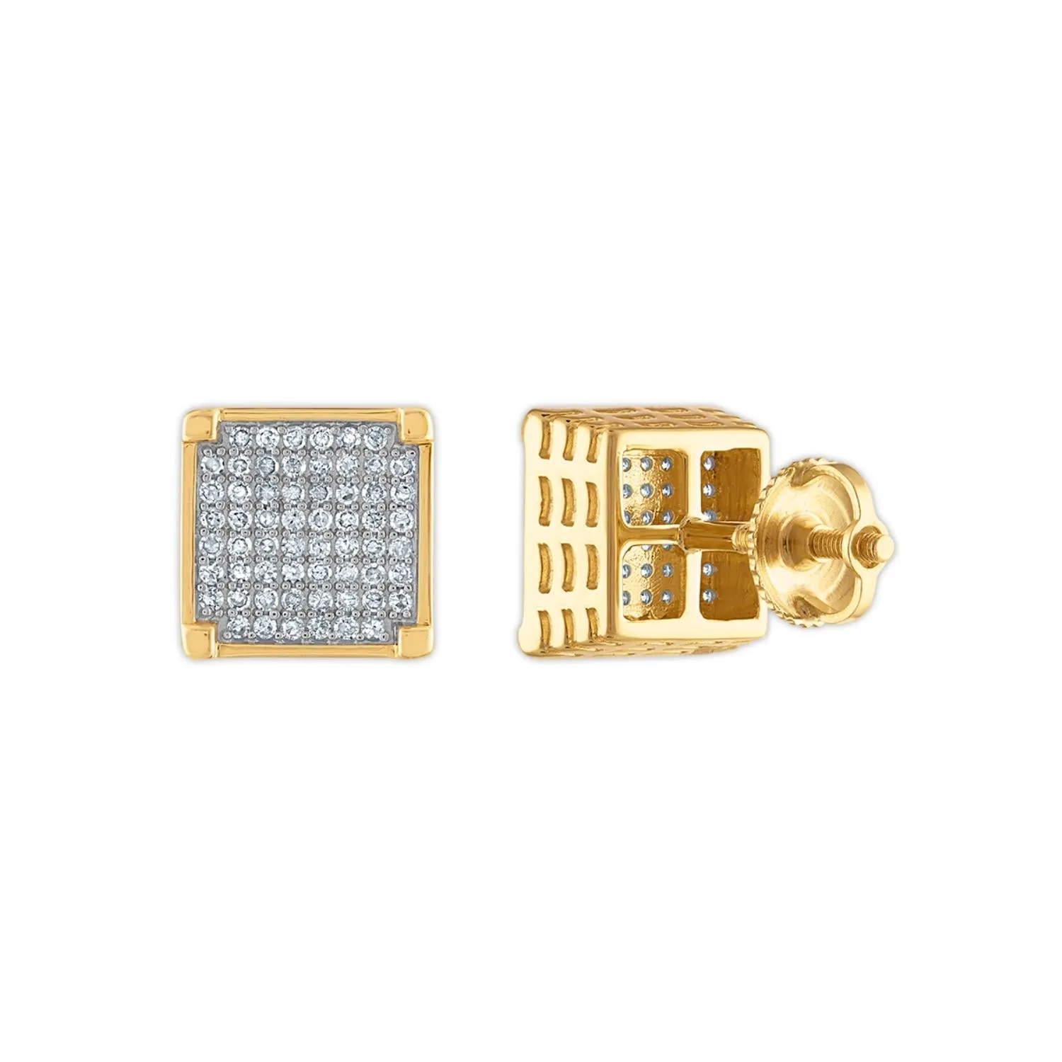 1/2 CTW Diamond Fashion Stud Square Earrings in 10KT Yellow Gold