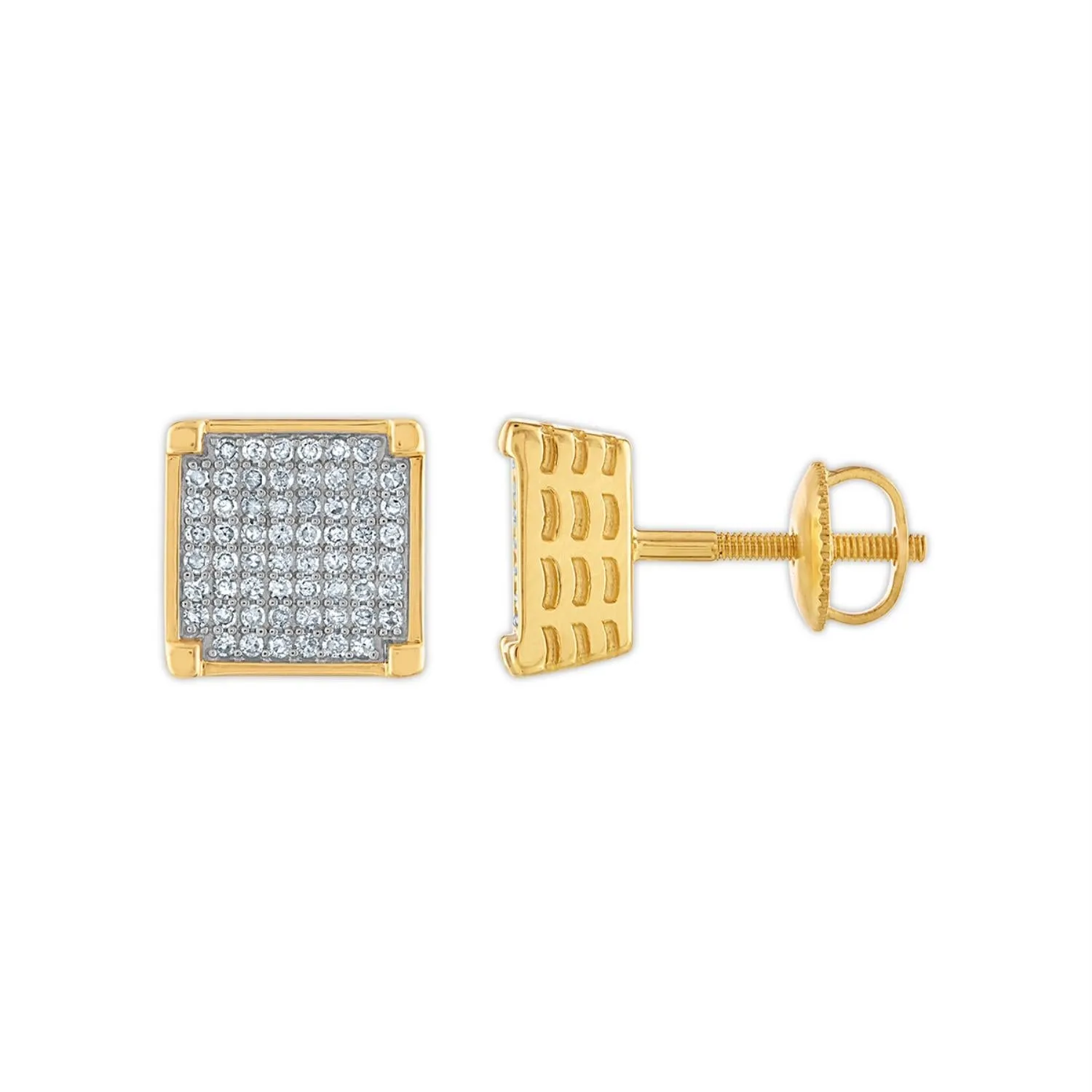 1/2 CTW Diamond Fashion Stud Square Earrings in 10KT Yellow Gold