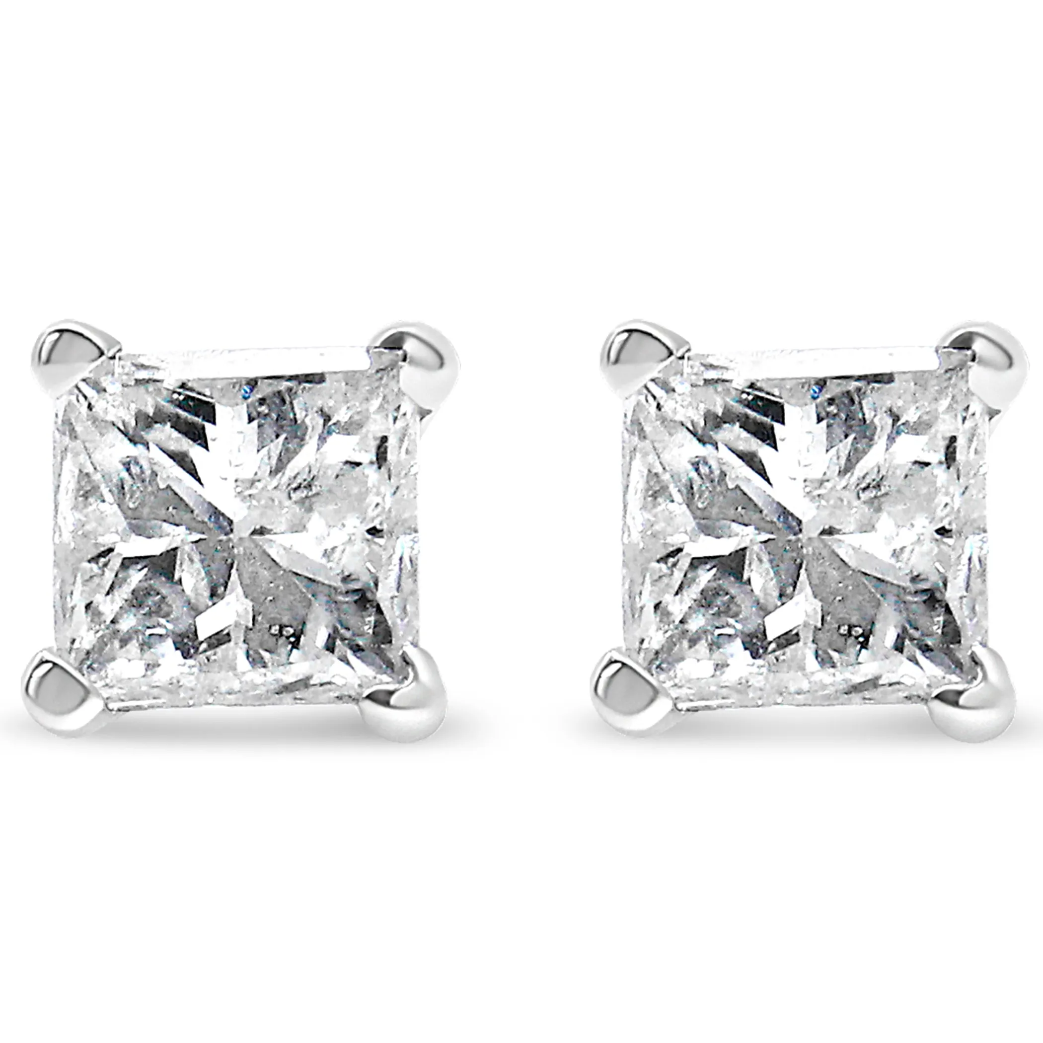 14K White Gold 3/8 Cttw Princess-Cut Square Diamond Classic 4-Prong Solitaire Stud Earrings(H-I, I1-I2)