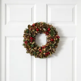 15” Holiday Artificial Wreath with Pine Cones and Ornaments