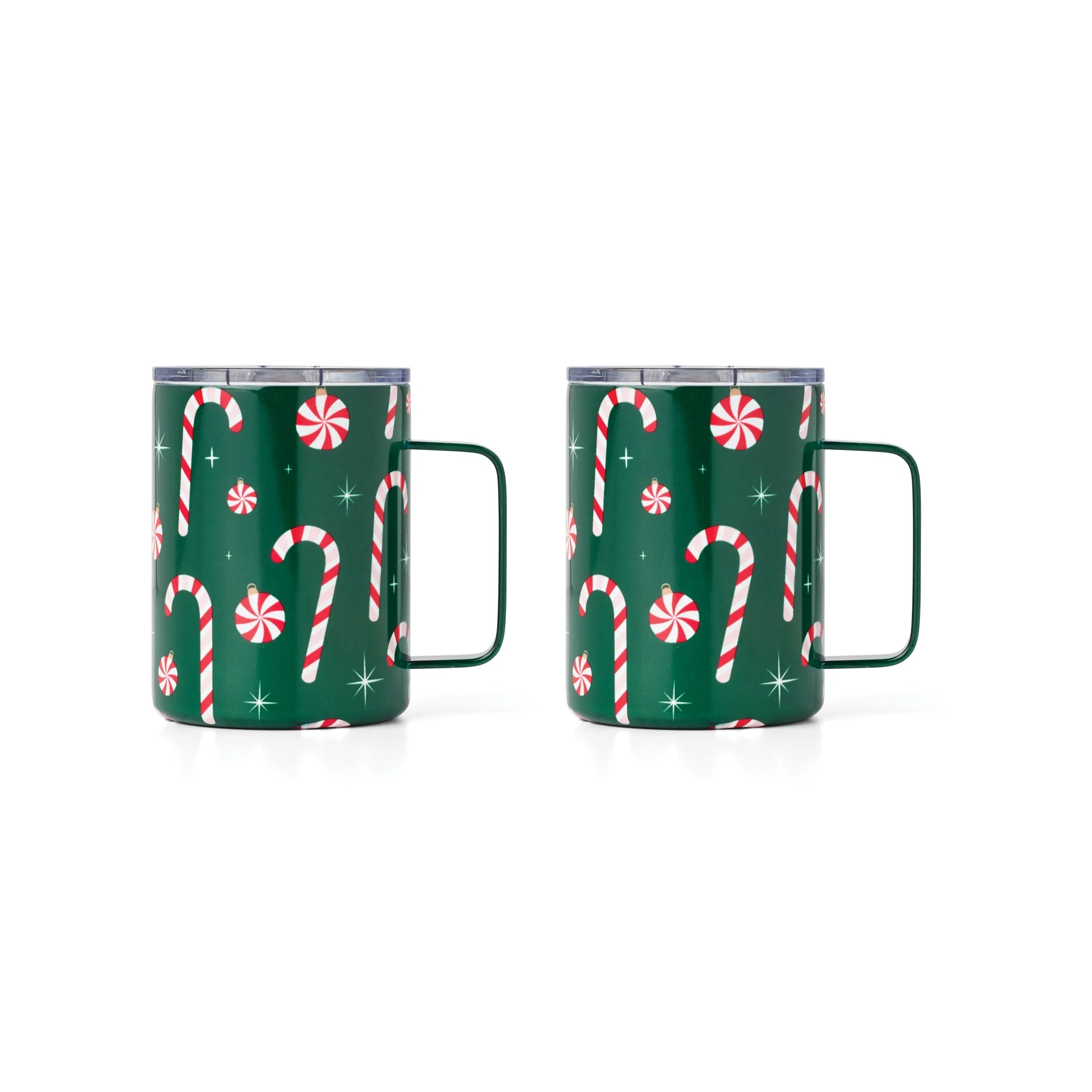 16 Oz Green Candy Cane Coffee Mugs, Set Of 2