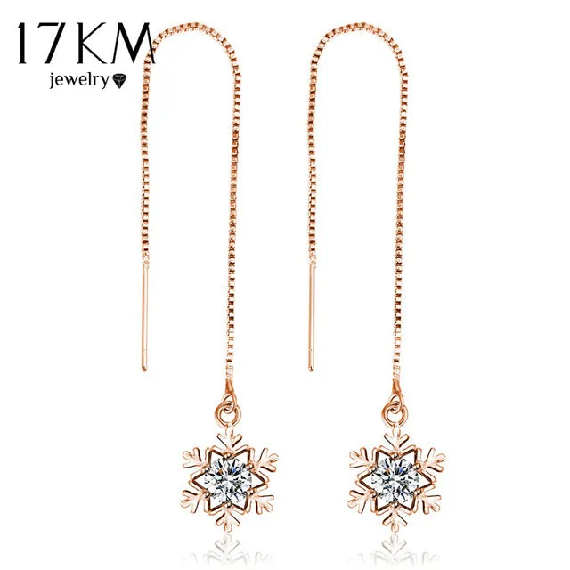 17KM Fashion Elegant Gold Color Spide Chain Dangle Earrings Jewelry For Women CZ Crystal Long Snow Brincos Boucle D'oreille