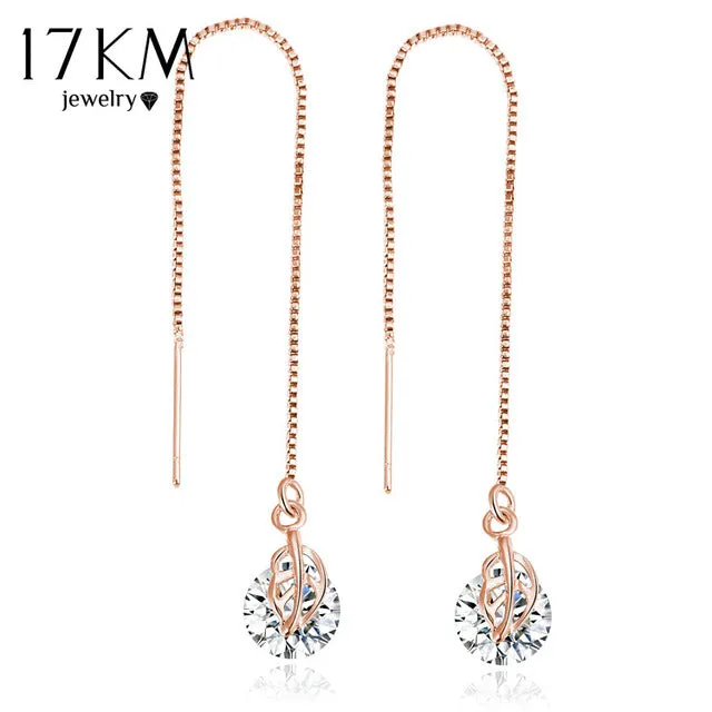 17KM Fashion Elegant Gold Color Spide Chain Dangle Earrings Jewelry For Women CZ Crystal Long Snow Brincos Boucle D'oreille