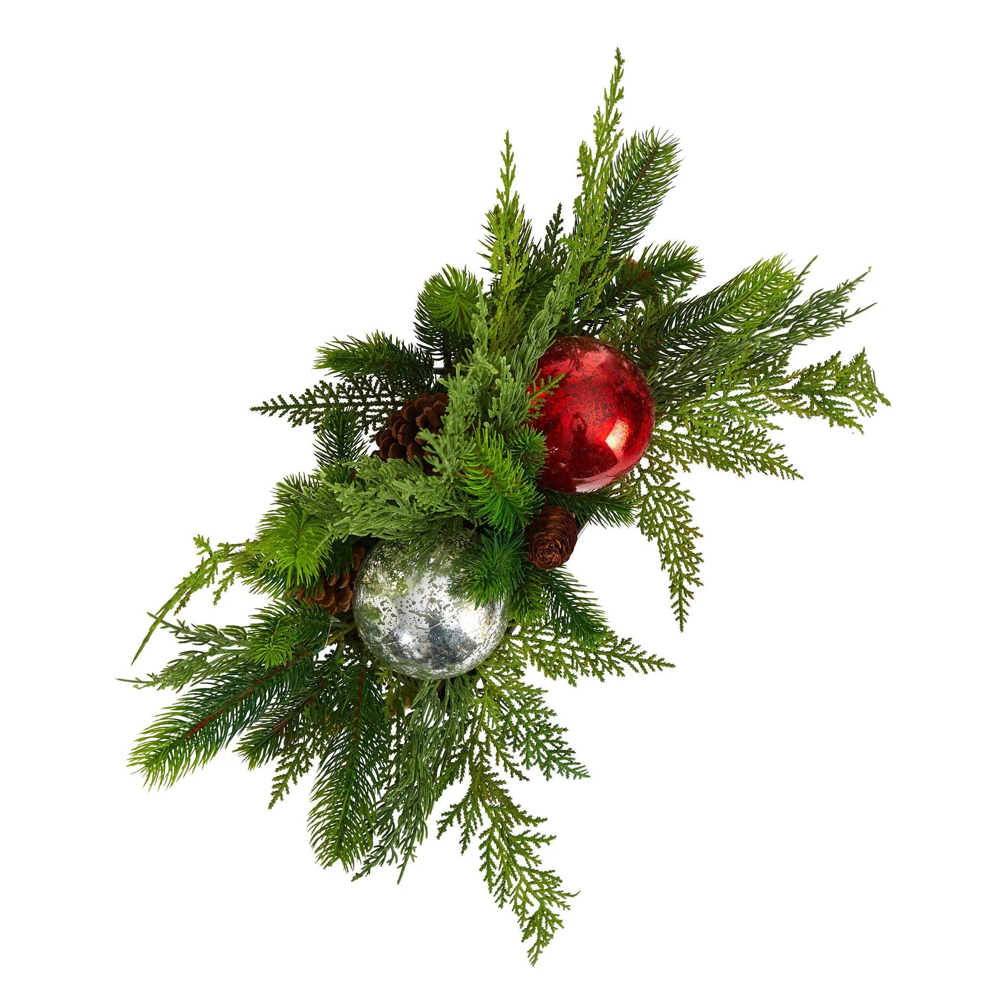 18" Holiday Winter Cedar Pine Artificial Table Christmas Arrangement with Ornaments, Home Décor"