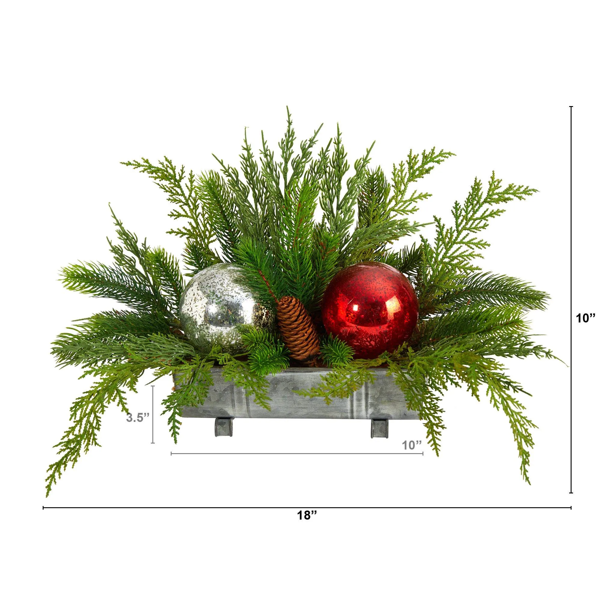 18" Holiday Winter Cedar Pine Artificial Table Christmas Arrangement with Ornaments, Home Décor"