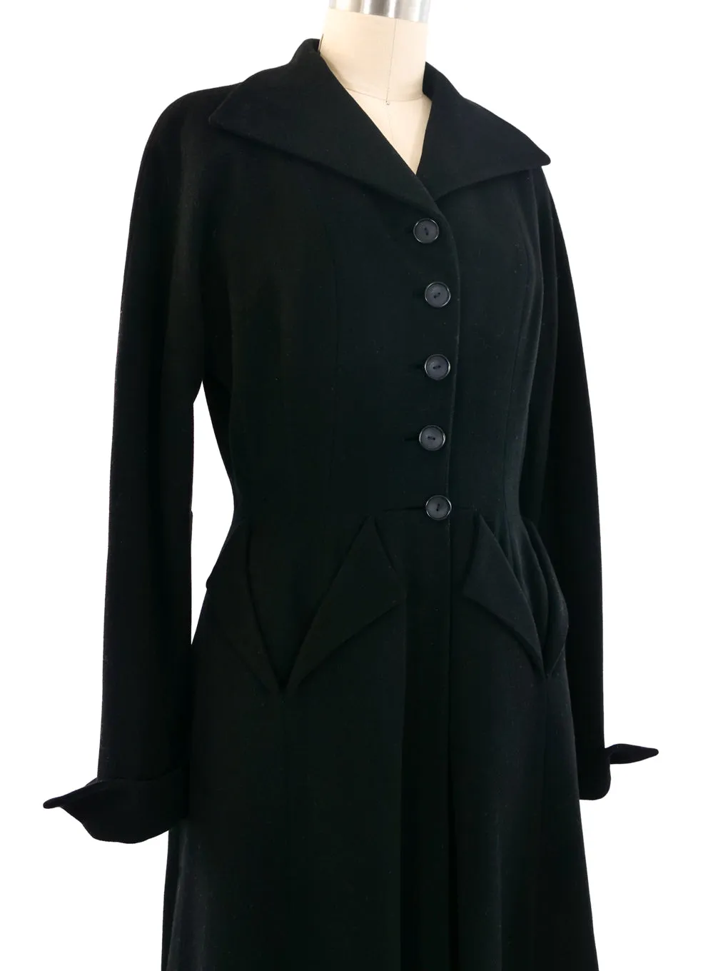 1950's Black Wool Button Front Coat