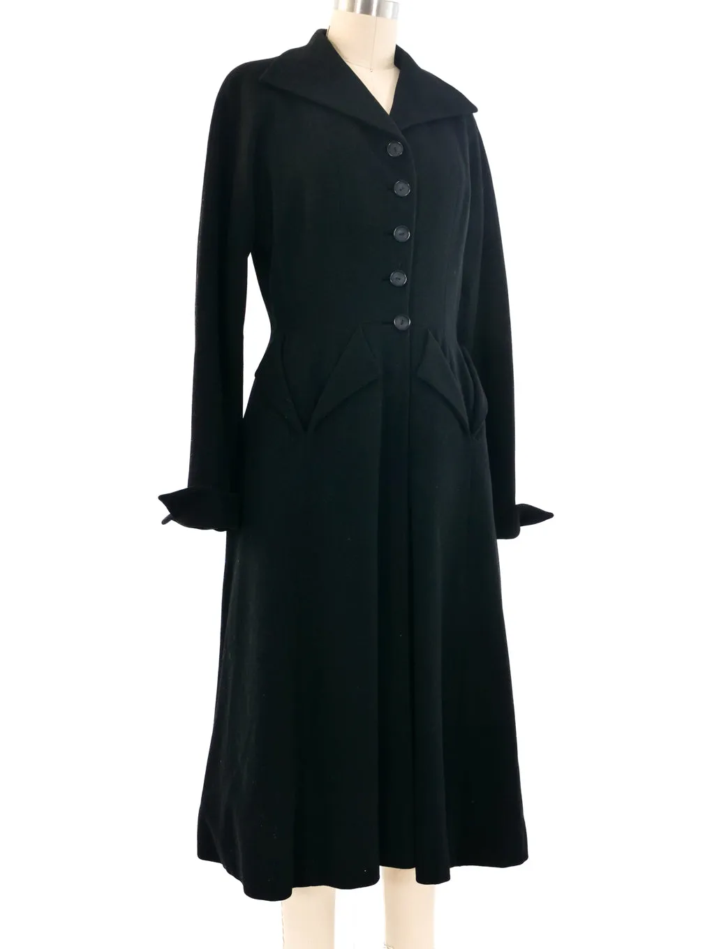 1950's Black Wool Button Front Coat