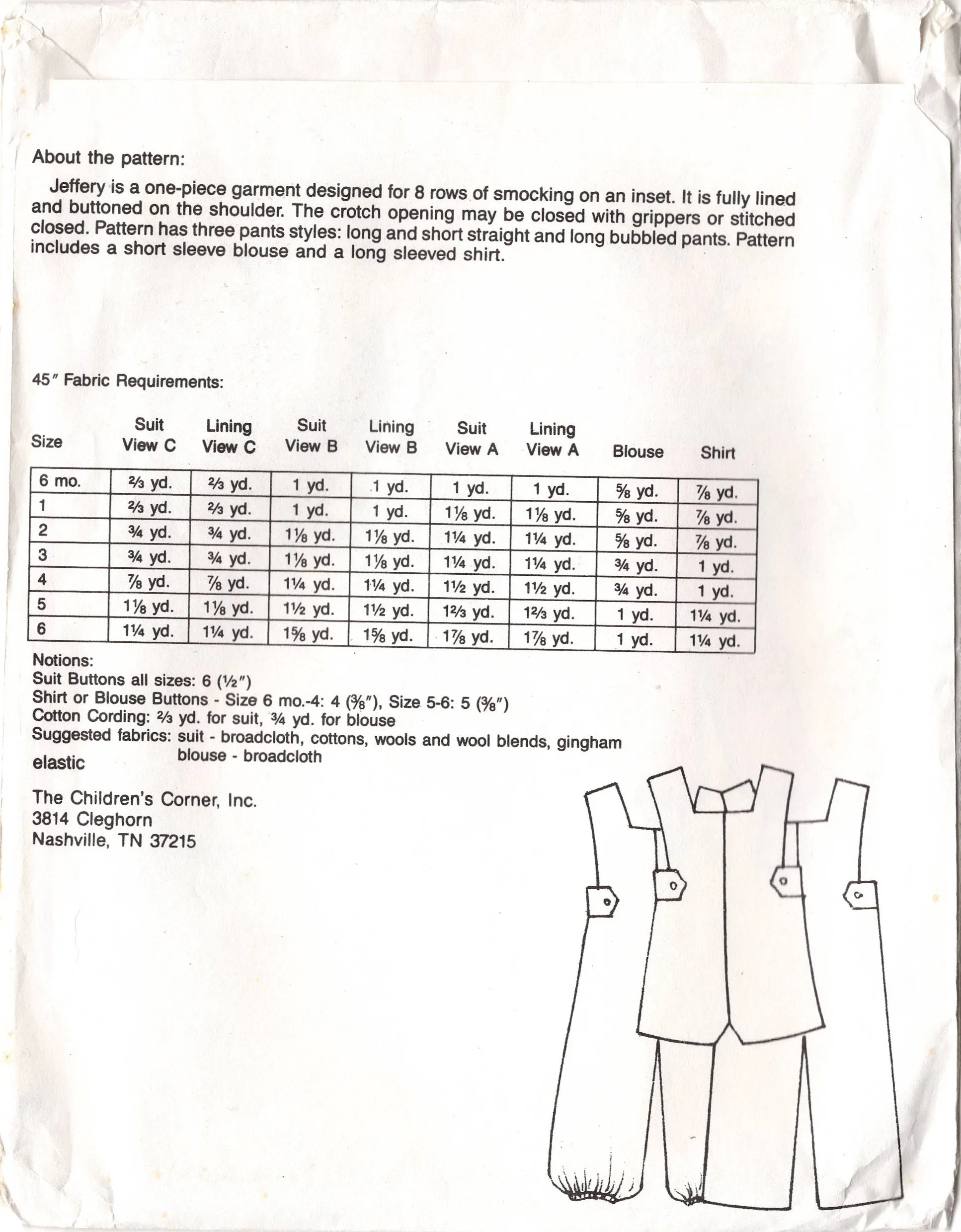 1980's Children's Corner Child's Smocked Romper and Overall Pattern - Size 3-4 years  - No. 4