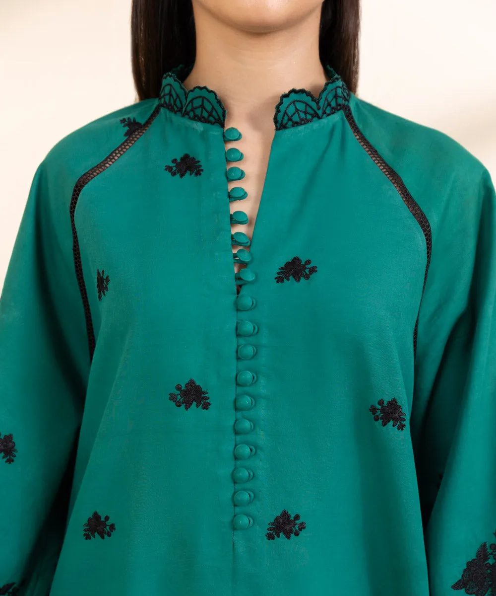 2 Piece - Embroidered Cotton Satin Suit