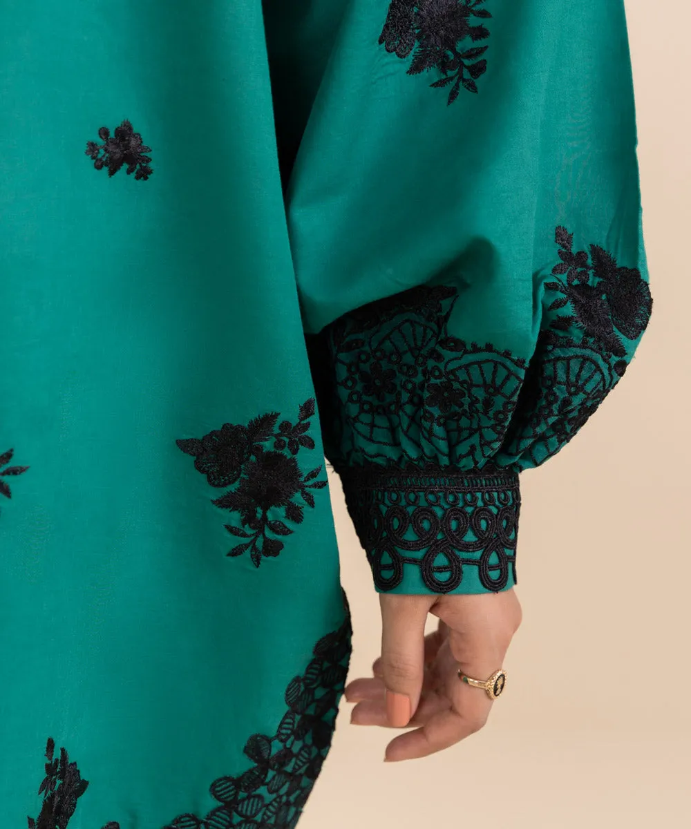 2 Piece - Embroidered Cotton Satin Suit