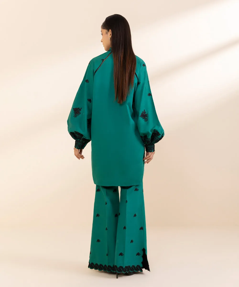 2 Piece - Embroidered Cotton Satin Suit