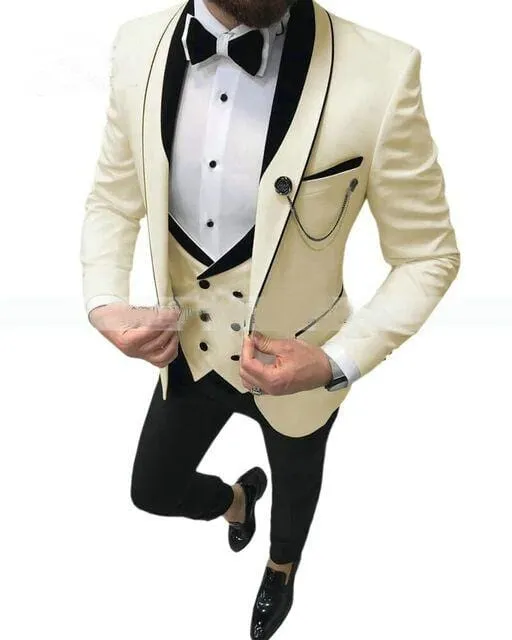 2020 Men's Suit Fashion Formal Business Slim Fit 3-Pieces White Blazers Burgundy Pant Men's Tuxedo Wedding Men Suits Groom Suit