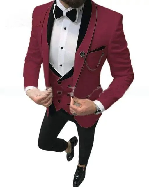 2020 Men's Suit Fashion Formal Business Slim Fit 3-Pieces White Blazers Burgundy Pant Men's Tuxedo Wedding Men Suits Groom Suit