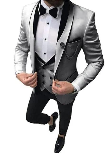 2020 Men's Suit Fashion Formal Business Slim Fit 3-Pieces White Blazers Burgundy Pant Men's Tuxedo Wedding Men Suits Groom Suit