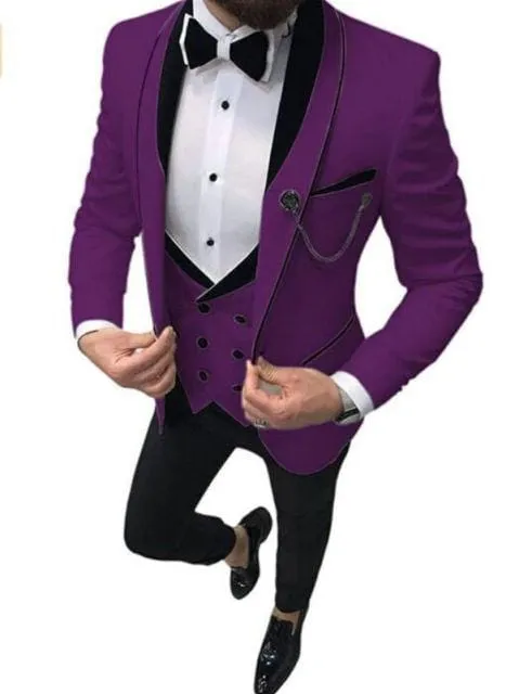 2020 Men's Suit Fashion Formal Business Slim Fit 3-Pieces White Blazers Burgundy Pant Men's Tuxedo Wedding Men Suits Groom Suit