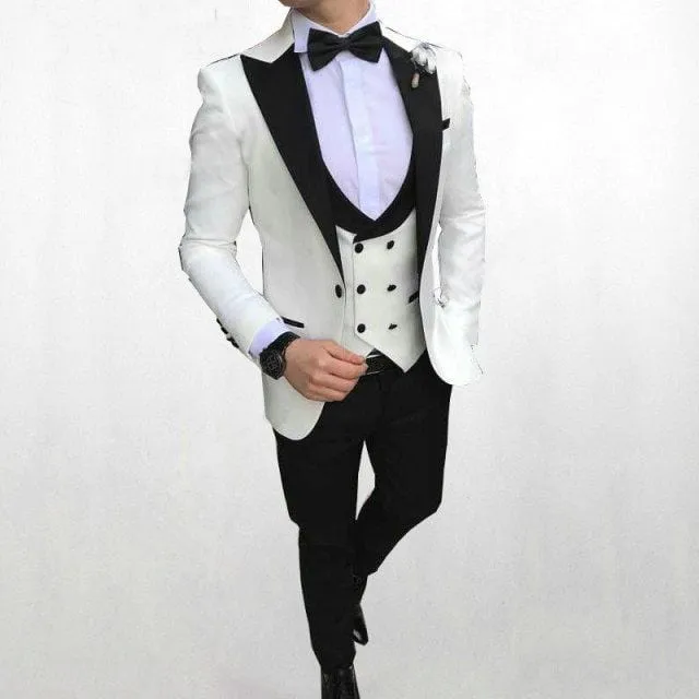 2020 Men's Suit Fashion Formal Business Slim Fit 3-Pieces White Blazers Burgundy Pant Men's Tuxedo Wedding Men Suits Groom Suit