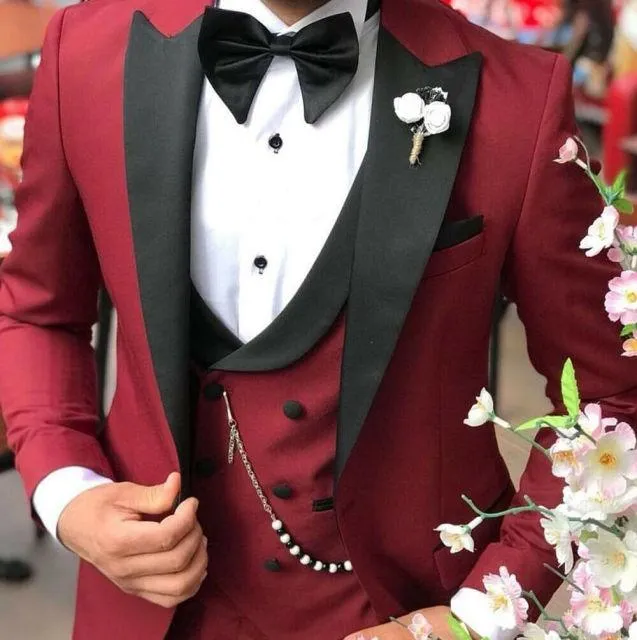 2020 Men's Suit Fashion Formal Business Slim Fit 3-Pieces White Blazers Burgundy Pant Men's Tuxedo Wedding Men Suits Groom Suit