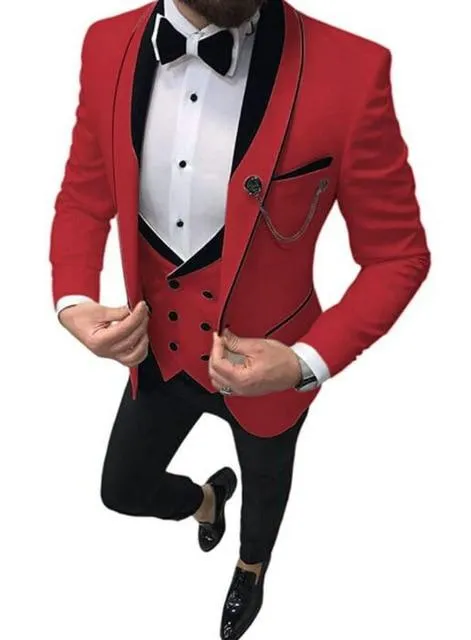 2020 Men's Suit Fashion Formal Business Slim Fit 3-Pieces White Blazers Burgundy Pant Men's Tuxedo Wedding Men Suits Groom Suit