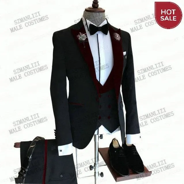 2020 Newest Fashion Navy Blue Business Mens Suits Wedding Suits For Men Slim Fit Tuxedos 3 Piece