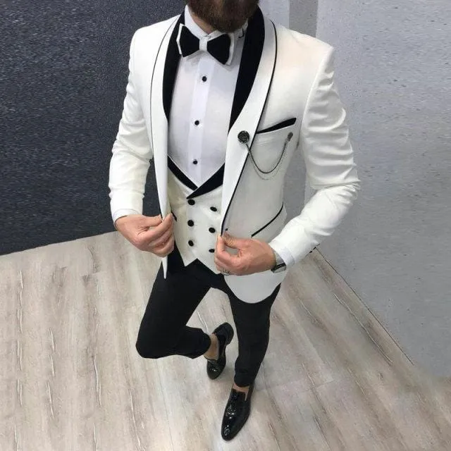 2020 Newest Fashion Navy Blue Business Mens Suits Wedding Suits For Men Slim Fit Tuxedos 3 Piece