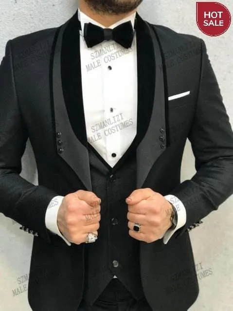 2020 Newest Fashion Navy Blue Business Mens Suits Wedding Suits For Men Slim Fit Tuxedos 3 Piece