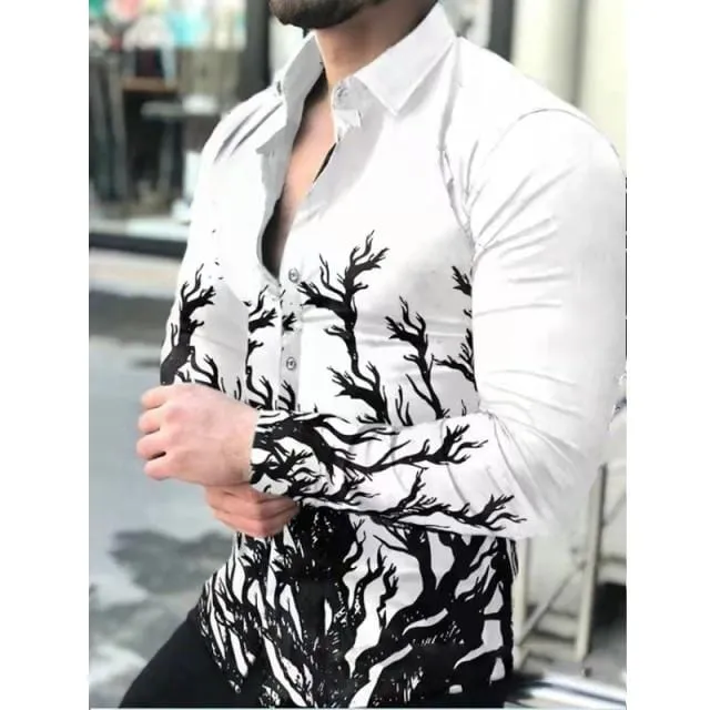 2021 Men's Slim Shirt Autumn Casual Turn-down Collar Streetwear Fashion Together Printed Long Sleeve Oversize Shirt For Men Top