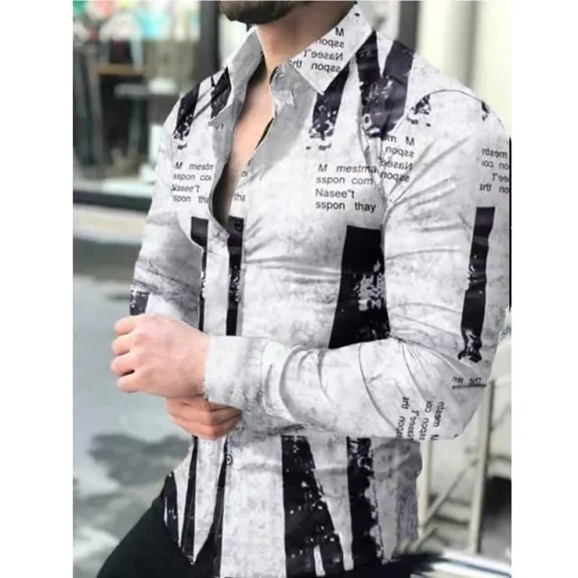 2021 Men's Slim Shirt Autumn Casual Turn-down Collar Streetwear Fashion Together Printed Long Sleeve Oversize Shirt For Men Top