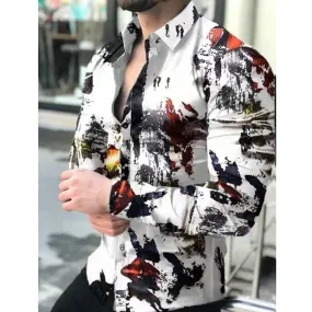 2021 Men's Slim Shirt Autumn Casual Turn-down Collar Streetwear Fashion Together Printed Long Sleeve Oversize Shirt For Men Top