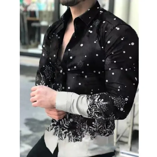 2021 Men's Slim Shirt Autumn Casual Turn-down Collar Streetwear Fashion Together Printed Long Sleeve Oversize Shirt For Men Top