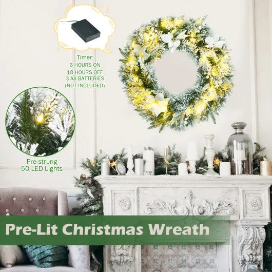 24 Inches Pre-Lit Artificial Christmas Wreath with 50 LED Lights