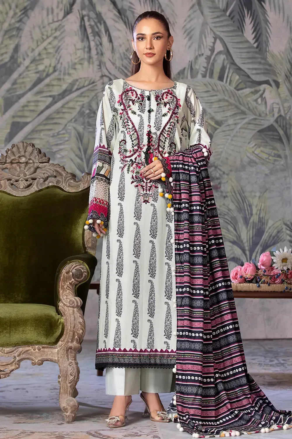 3PC Embroidered Unstitched Cambric Suit KCCE-2847