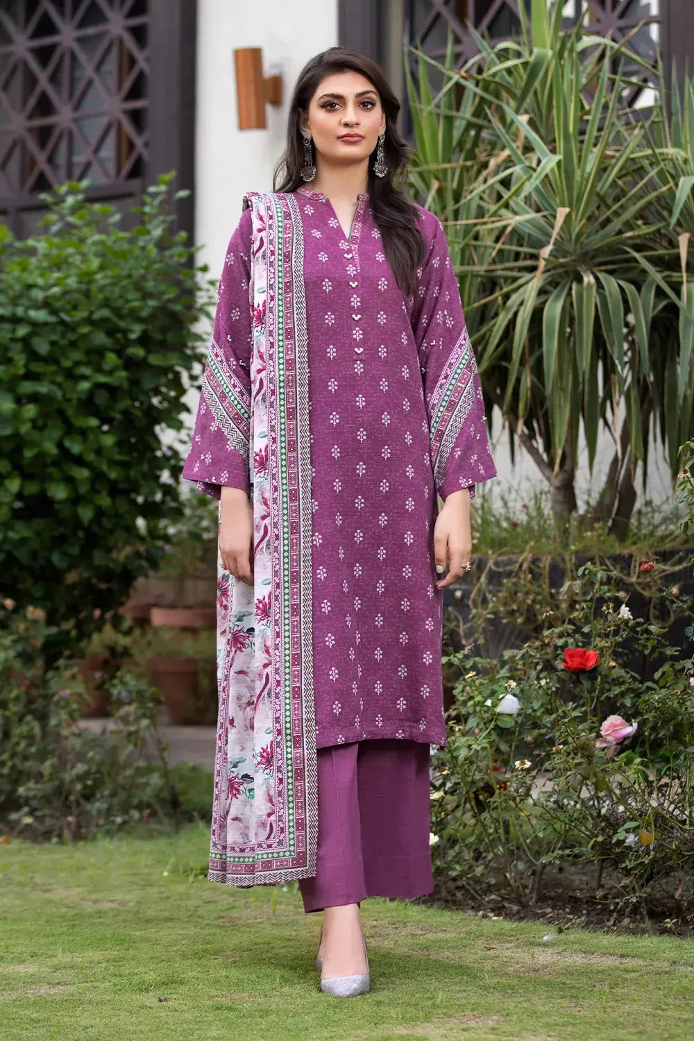 3PC Printed Unstitched Khaddar Suit KKH-2895