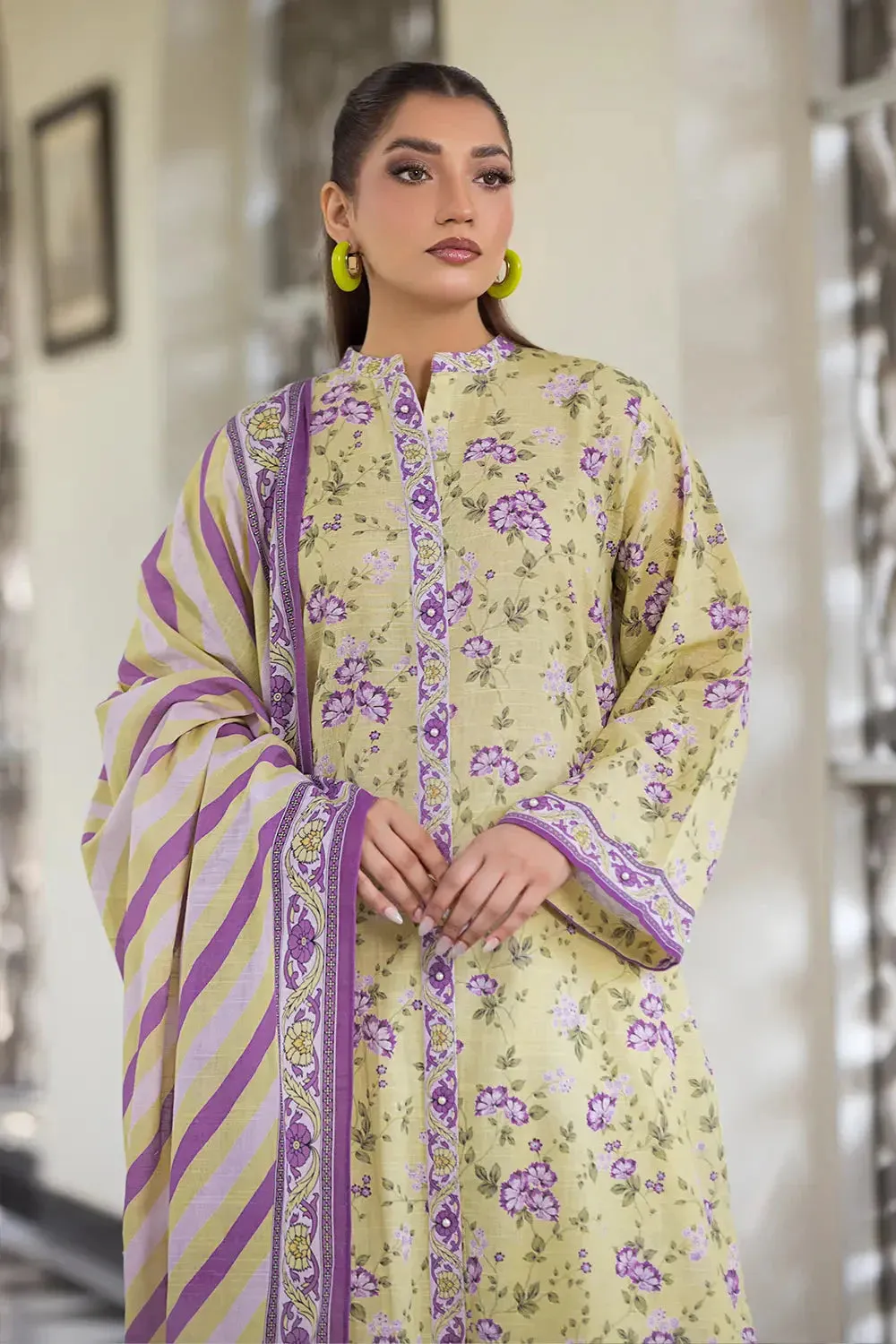 3PC Printed Unstitched Khaddar Suit KKH-2898