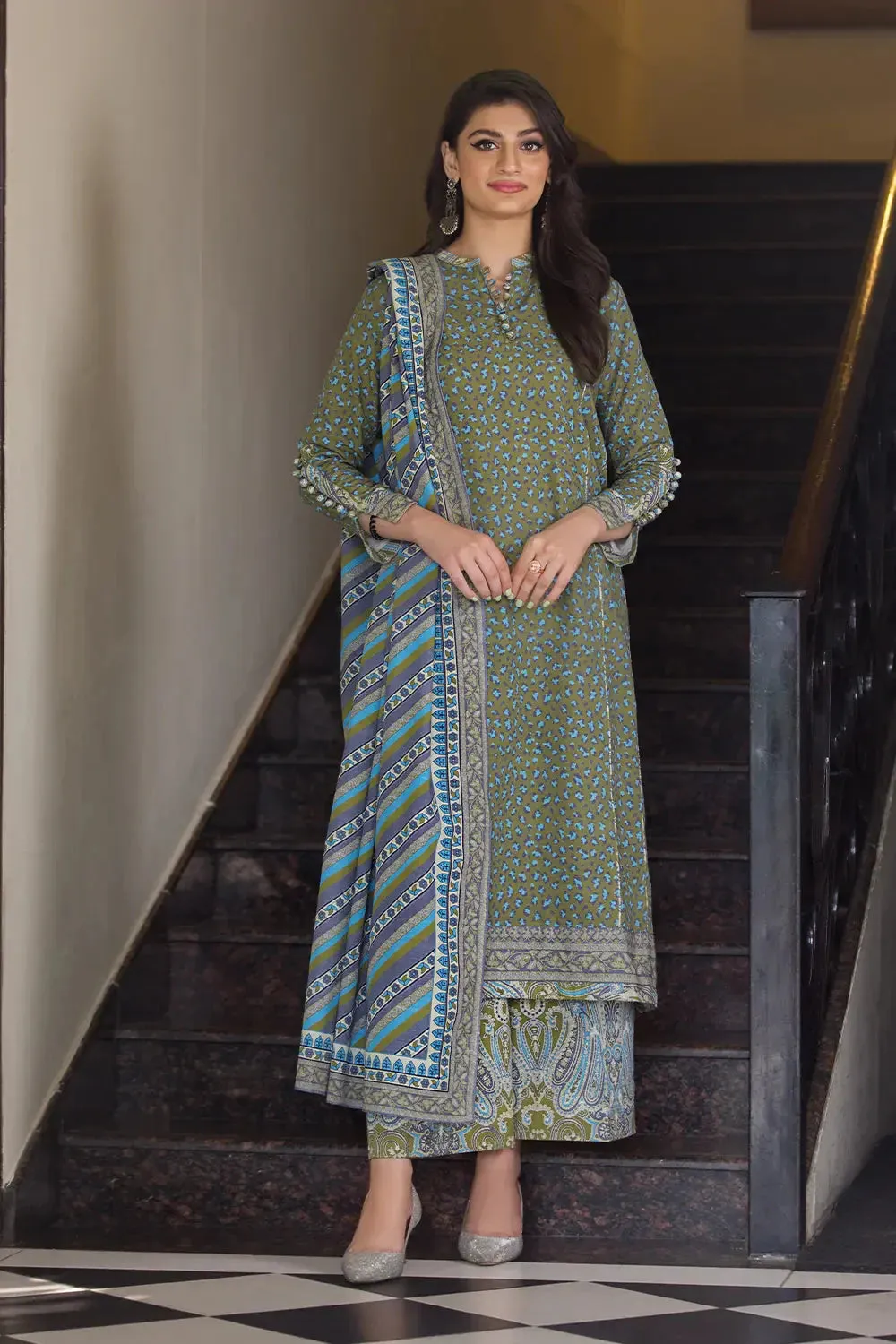 3PC Printed Unstitched Khaddar Suit KKH-2902