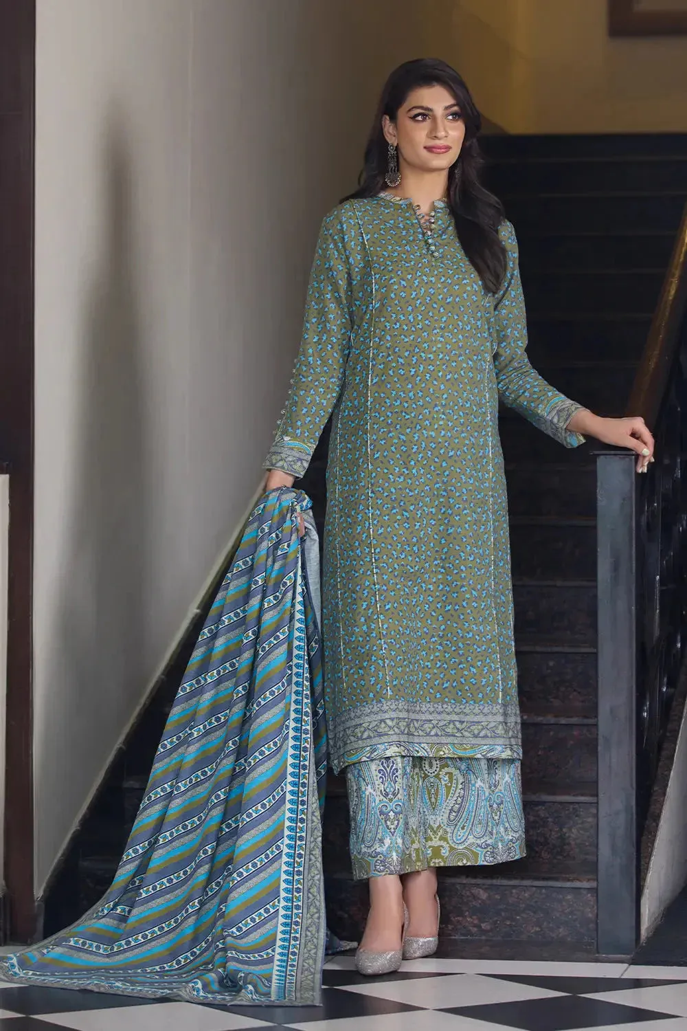 3PC Printed Unstitched Khaddar Suit KKH-2902