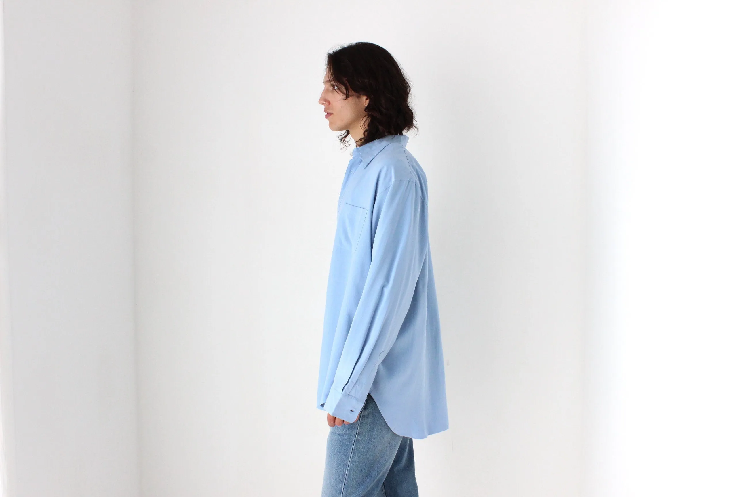 90s PURE FUJI SILK Relaxed Shirt in Sky Blue