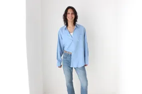 90s PURE FUJI SILK Relaxed Shirt in Sky Blue