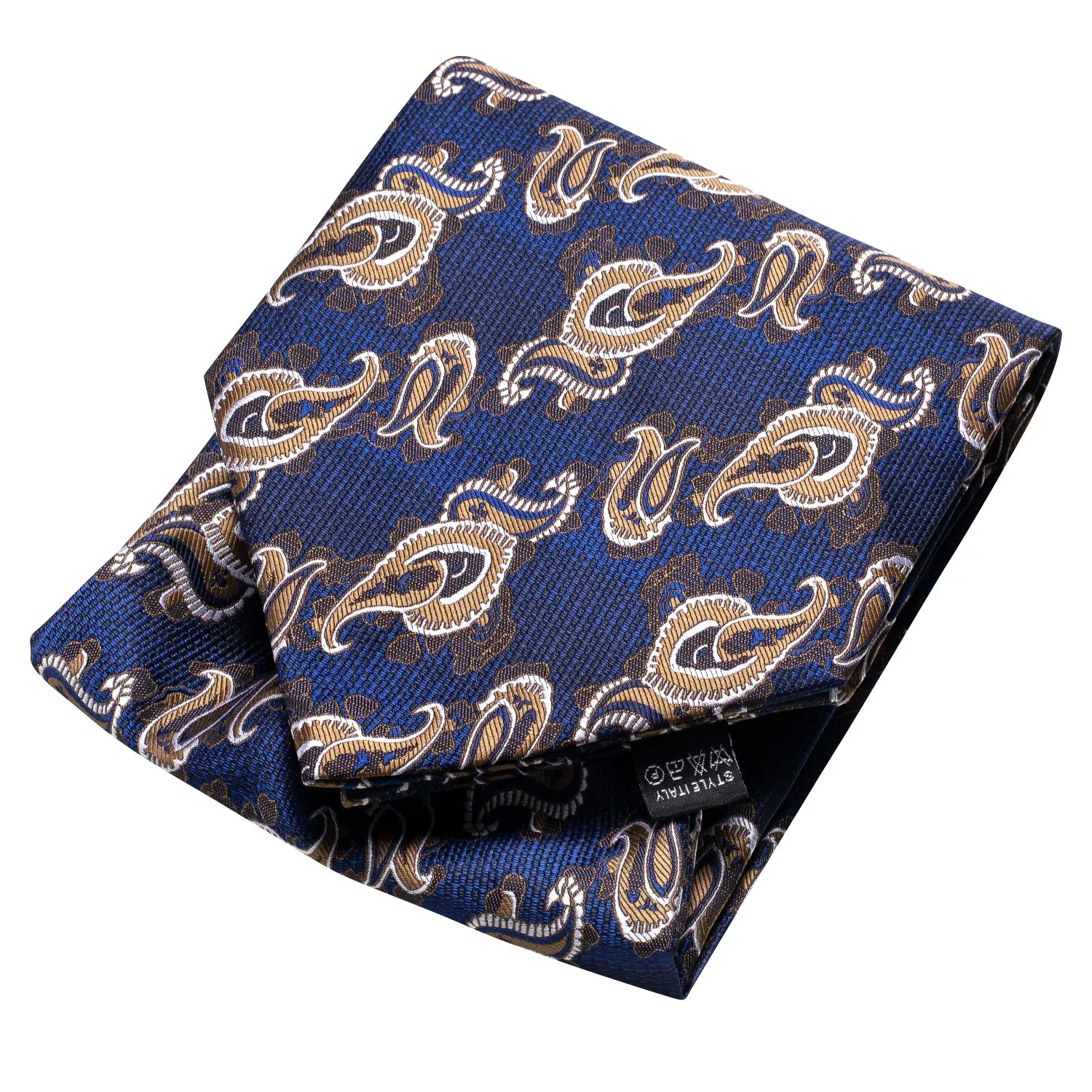 $9.99 Blue Champagne Paisley Silk Ascot Tie Pocket Square Cufflinks Set