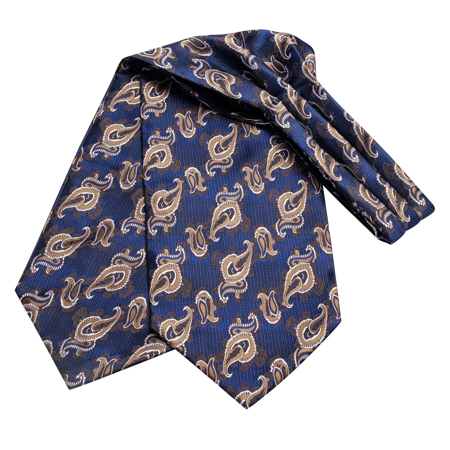 $9.99 Blue Champagne Paisley Silk Ascot Tie Pocket Square Cufflinks Set