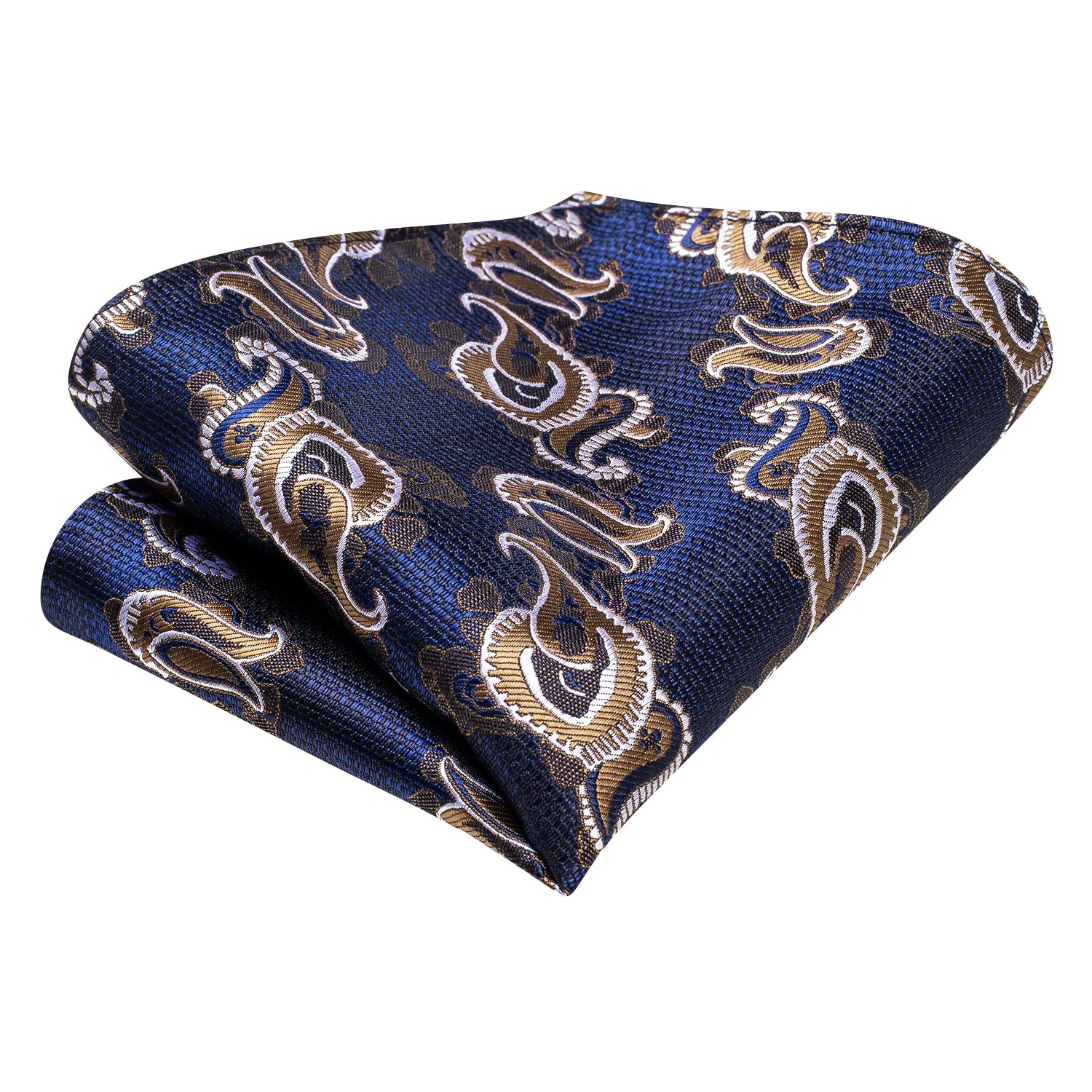 $9.99 Blue Champagne Paisley Silk Ascot Tie Pocket Square Cufflinks Set