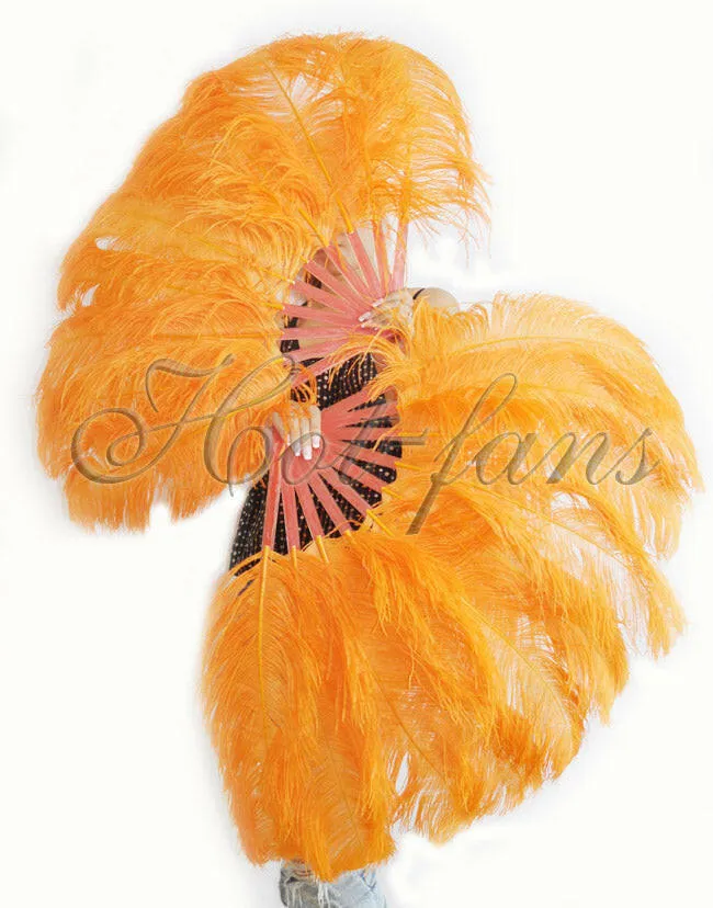 A pair orange Single layer Feather fan 24"x 41"