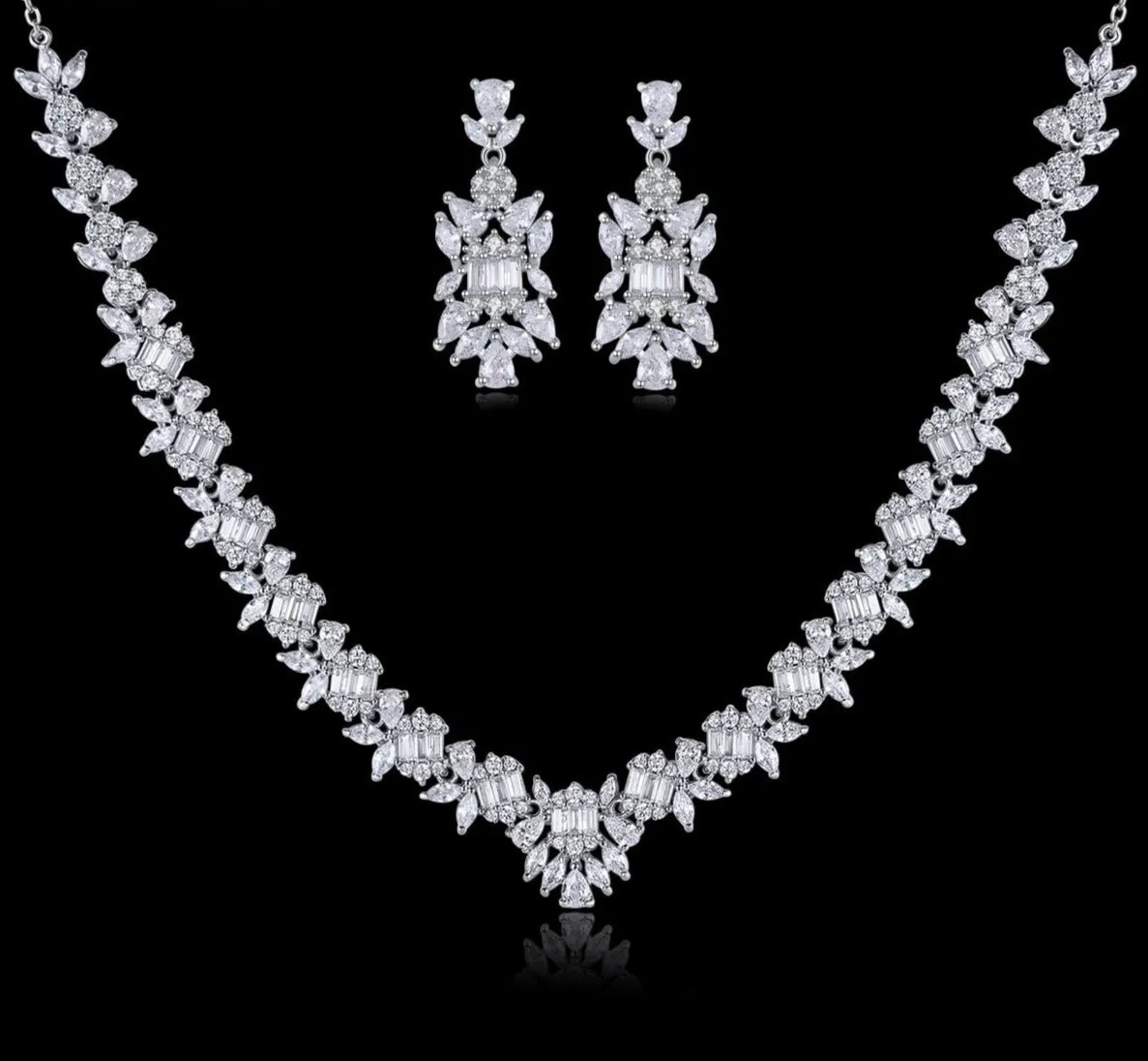 AAA Cubic Zirconia Earring Necklace Jewelry Sets for Women Luxury Crystals Accessories