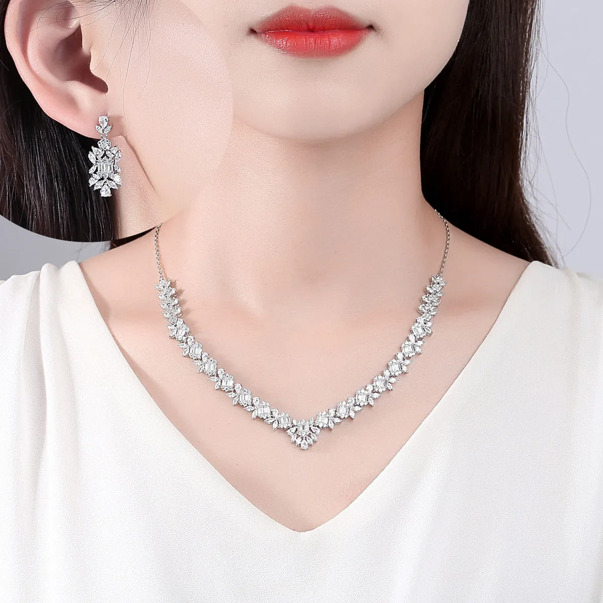 AAA Cubic Zirconia Earring Necklace Jewelry Sets for Women Luxury Crystals Accessories