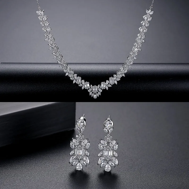 AAA Cubic Zirconia Earring Necklace Jewelry Sets for Women Luxury Crystals Accessories