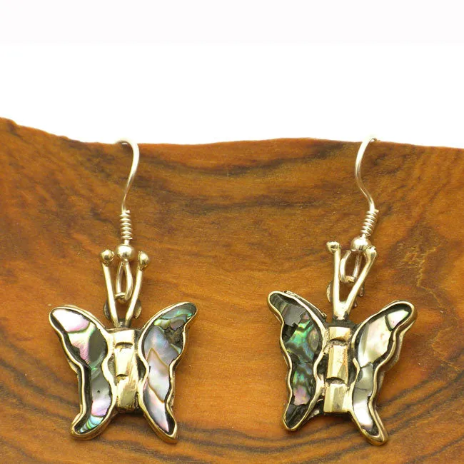 Abalone and Alpaca Silver Butterfly Earrings Artisana