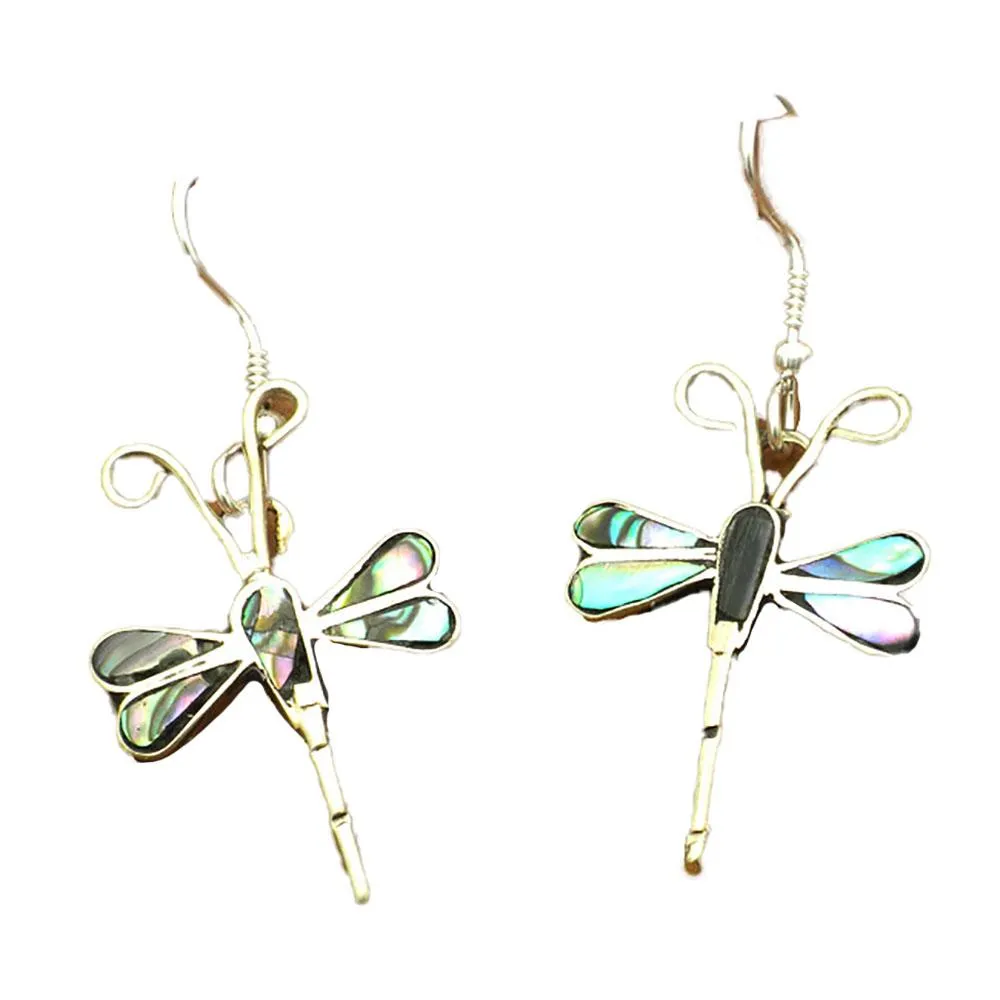 Abalone and Alpaca Silver Dragonfly Earrings Artisana